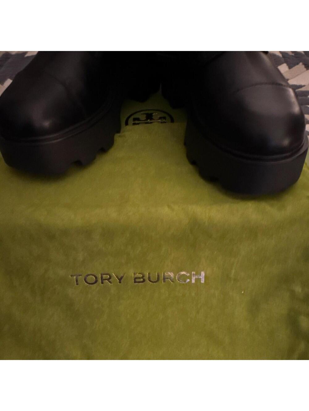 Tory Burch T Monogram Lug Ankle Boot Black Leather Women's Size 10.5 - Picture 2 of 9